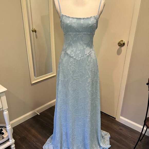 Princess Polly Light Blue South Of France Lace up Back Maxi Dress, Size 6 - Picture 1 of 16